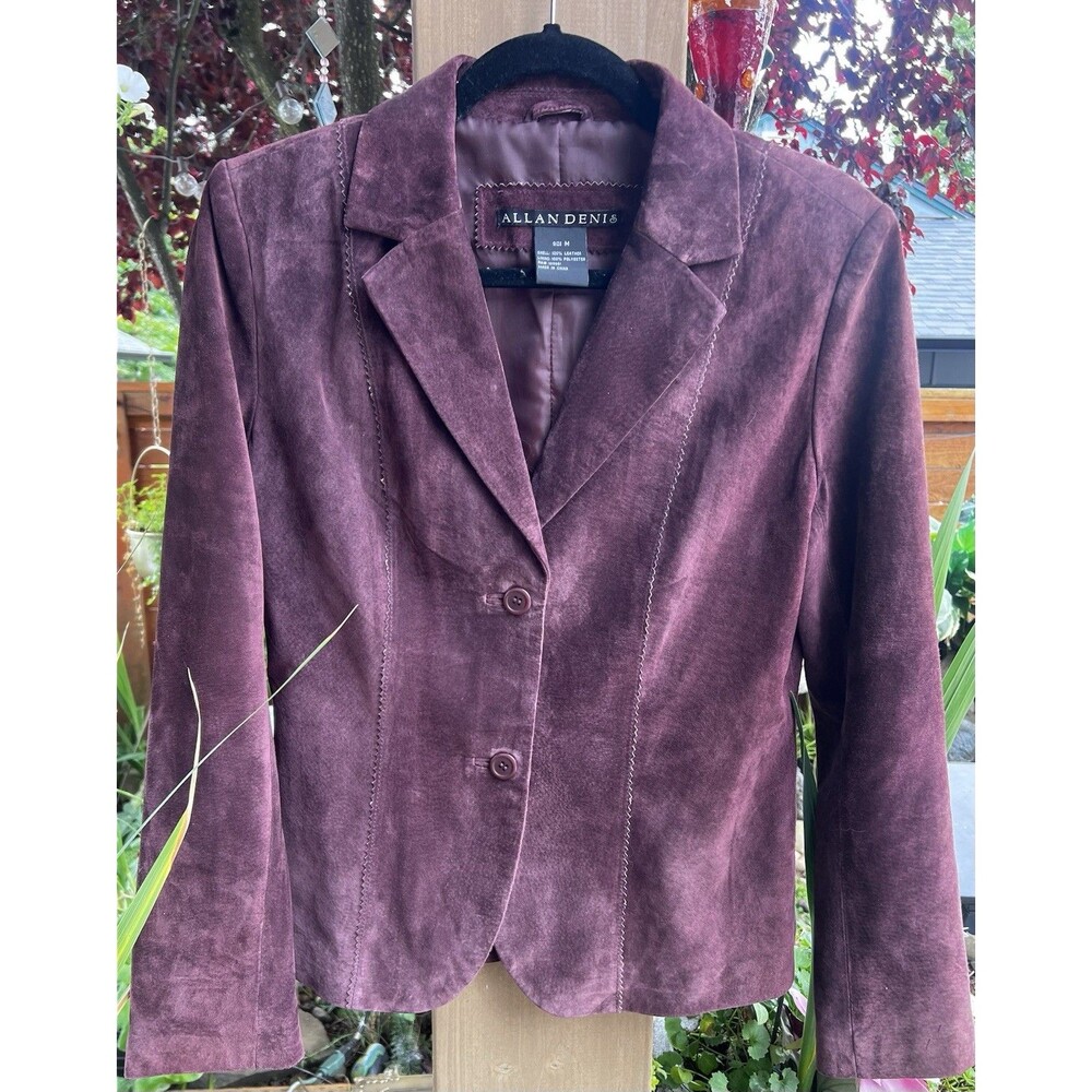 Vintage 90s Allan Denis Burgundy Suede 100% Leather Blazer Jacket Women’s M - Picture 4 of 16